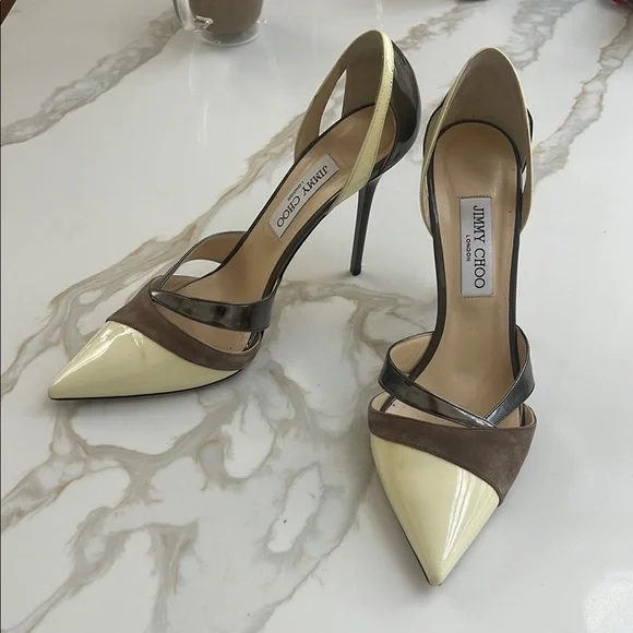 Jimmy Choo Cream and Brown Women's Heels - Picture 2 of 6